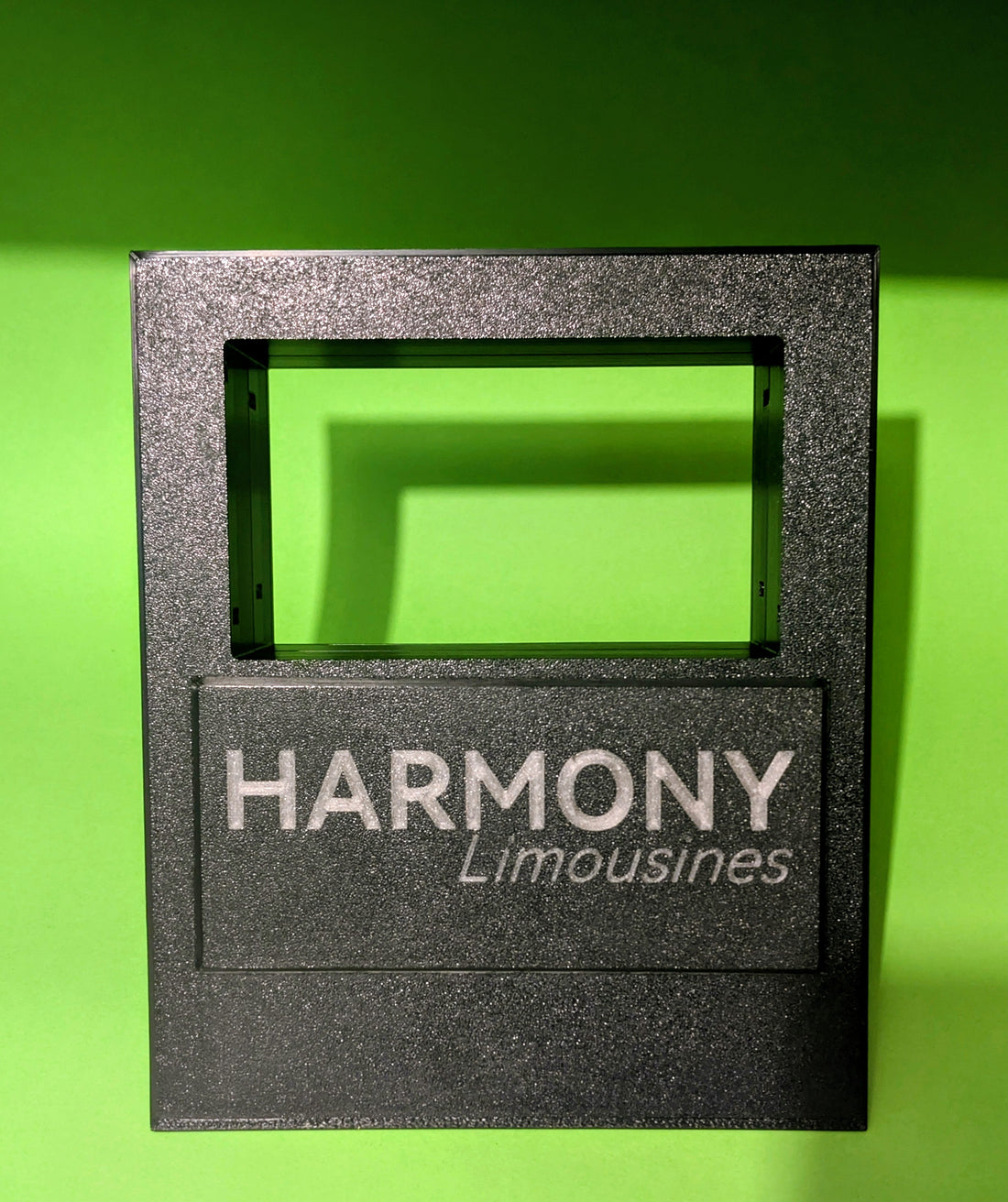 Custom Double Din facia with LED backlit customer branding.